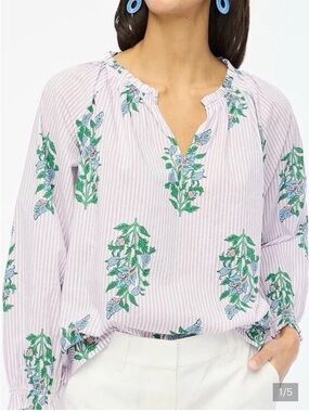 J. Crew lavender stripe floral peasant blouse size medium